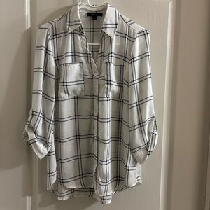 BCX Ivory and Black Checkered Button Down Shirt